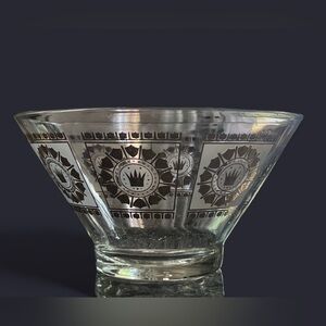 MCM Rare LIBBEY Glass Chip BOWL Barware GOLD Embossed CROWN/Coat Of Arms Pattern